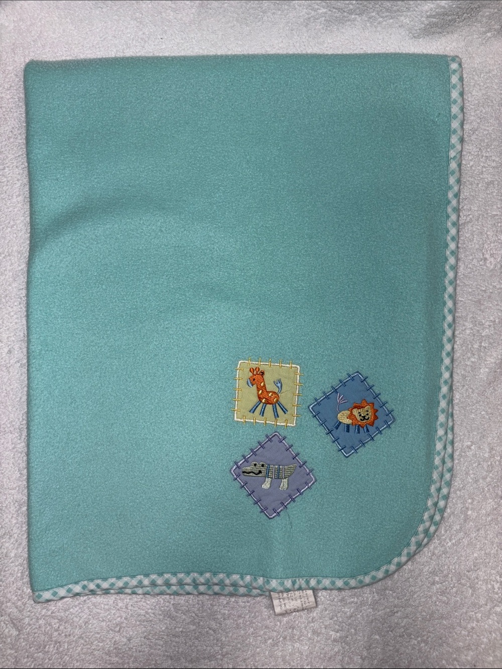 Tiddliwinks mint green Baby Animal Patch Blanket vintage fleece